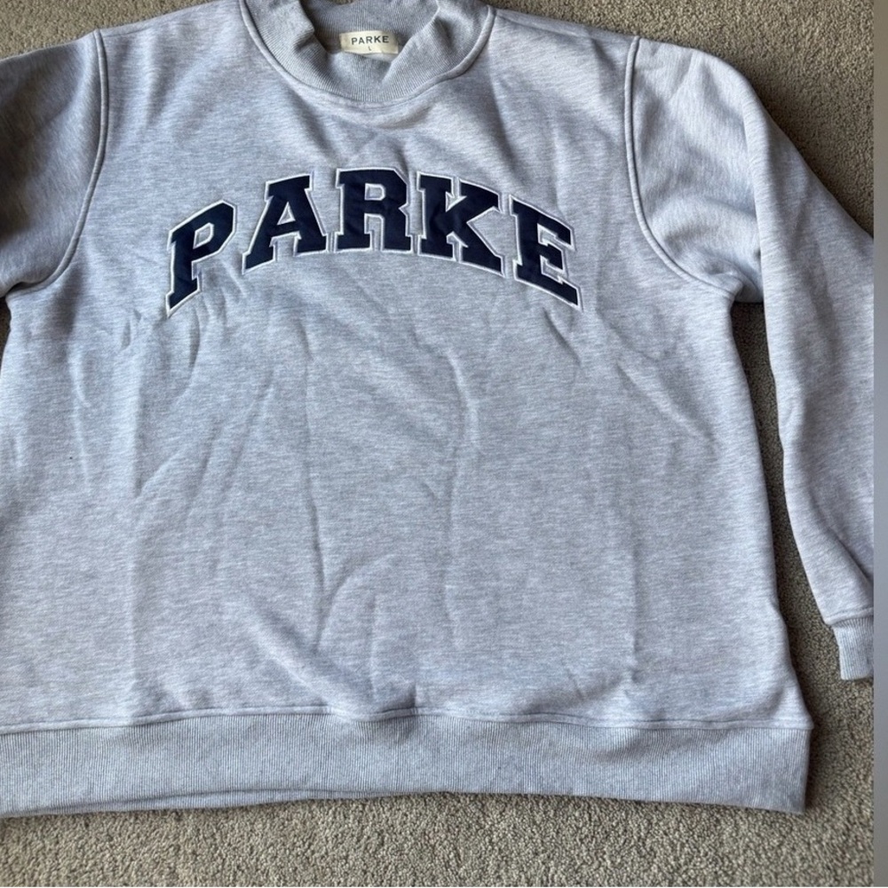 Parke PARKE Logo Grey Crewneck Sweatshirt Oversized Cozy LoungeAthleisureVarsity